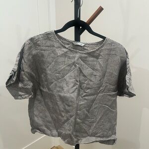 Linenfox Gray and Cream Striped Linen Shirt